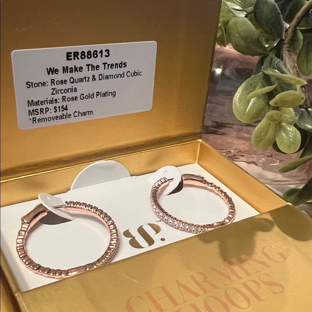 Bomb Party | Charming Hoops | Rose Gold Hoop Earrings | Rose Quartz